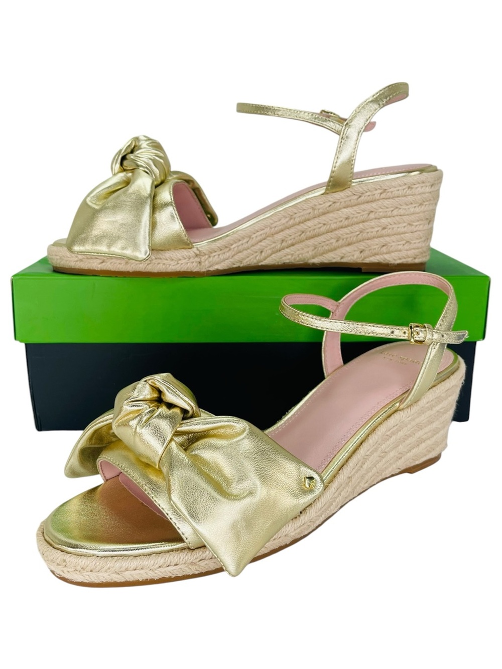 Kate Spade Leandra Gold Espadrille Womens Wedge Sandals Size 10M